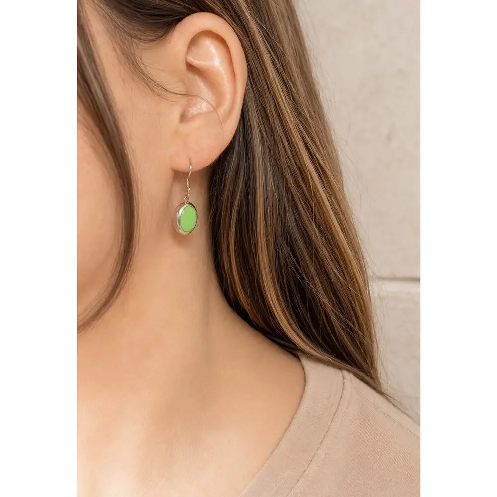 Vintage Sterling Silver Gaspeite Drop Earrings Green Dangle Southwest 925 Oval